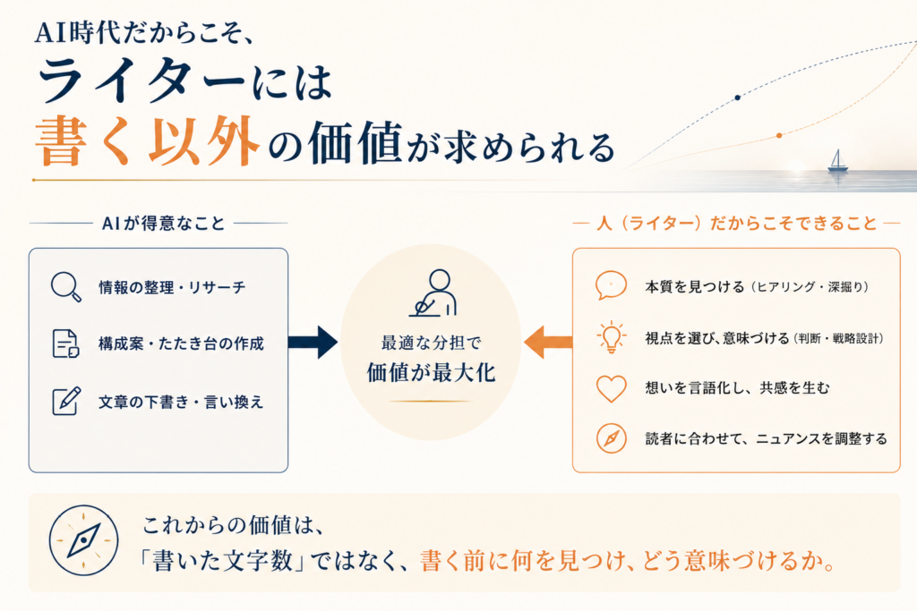 AI時代のライターに求められる書く以外の価値と、AIが得意なこと・人だからできることの役割分担
