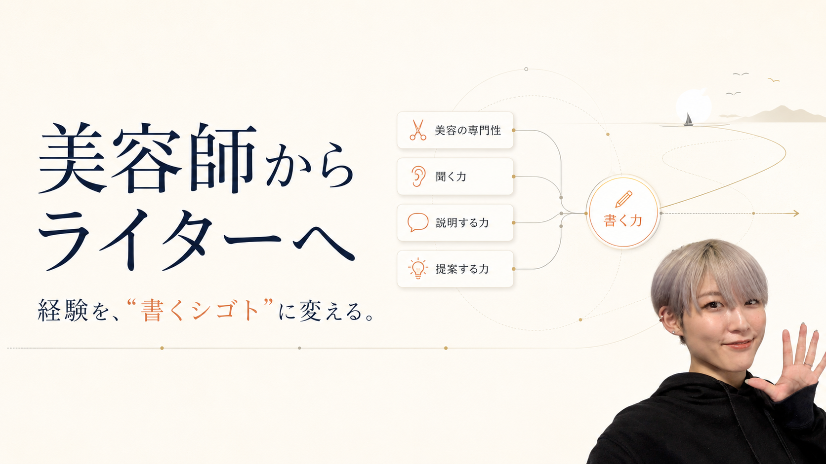 美容師の経験を活かしてライターになり、専門性・聞く力・説明する力・提案力を書けるシゴトに変える方法を紹介する画像
